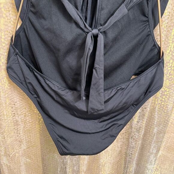 Bar III Black Solid Monokini One Piece Swimsuit Gold Accents Large - Picture 5 of 7